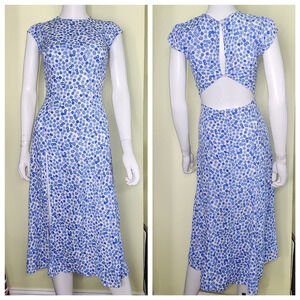 Olivaceous Maxi Slit Floral Dress Size S Blue Floral Ditsy Print Backless Boho